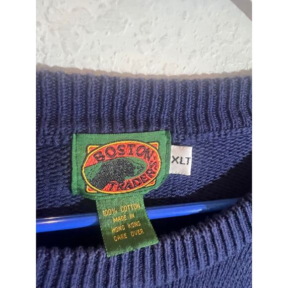 VTG Boston Traders Knit Sweater Golf Mens Size XLT Blue 100% Cotton Jumper - Picture 4 of 7